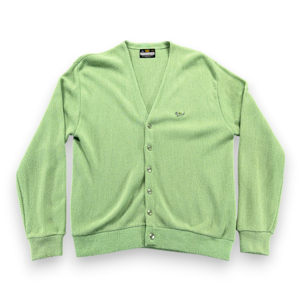 Vintage Crown Sportswear Sweater Adult MEDIUM Green Cardigan Knit Turtle USA 70s